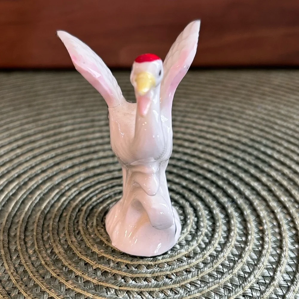 Fluttering Crane Red Crown Mini Figurine Bird Porcelain Unmarked 2.75